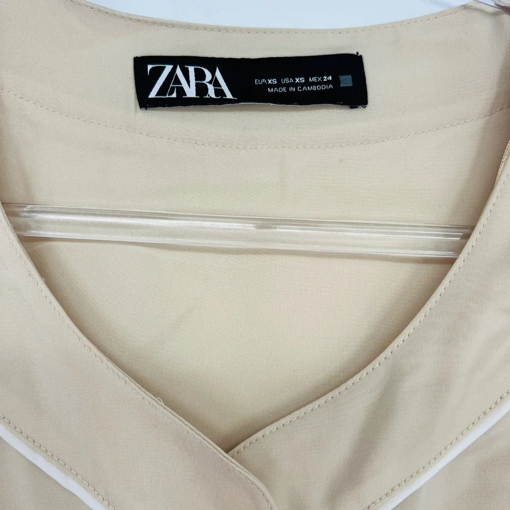 Zara Oversized Jersey Shirt‎ Women XS Tan Baseball Varsity Button Up Sporty